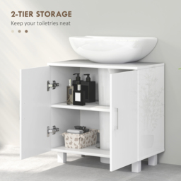 Portland 2 Door White High Gloss Freestanding Bathroom Under-Sink Cabinet - Size: 60 x 35 x 60cm - Wilko - thumbnail 7