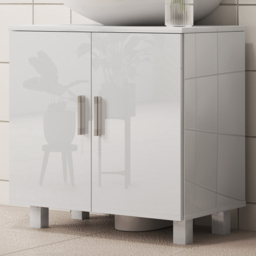 Portland 2 Door White High Gloss Freestanding Bathroom Under-Sink Cabinet - Size: 60 x 35 x 60cm - Wilko