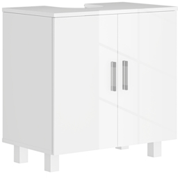 Portland 2 Door White High Gloss Freestanding Bathroom Under-Sink Cabinet - Size: 60 x 35 x 60cm - Wilko - thumbnail 3