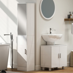 Portland 2 Door White High Gloss Freestanding Bathroom Under-Sink Cabinet - Size: 60 x 35 x 60cm - Wilko - thumbnail 5