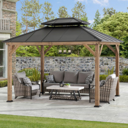 Sunjoy 3 x 3.6m Anthracite 2 Tier Cedar Wood Gazebo - Size: 298.7 x 360 x 300cm - Black - Wilko