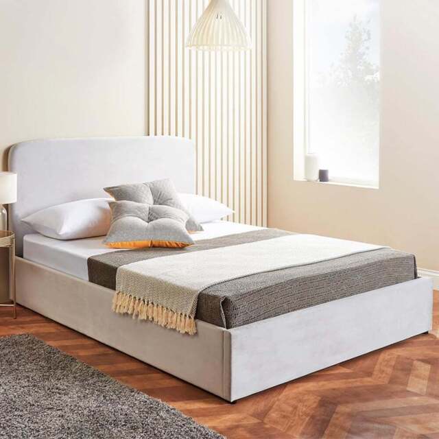 Home Treats King Size Velvet Ottoman Bed with Mattress - Grey - Wilko - image 1