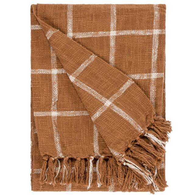 Yard Beni Ginger and Natural Checked Fringed Throw 130 x 180cm - Size: 180 x 130cm - Multi - Yard Living - Wilko - image 1