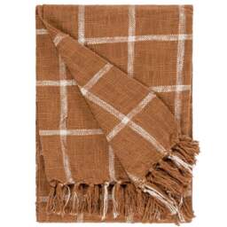 Yard Beni Ginger and Natural Checked Fringed Throw 130 x 180cm - Size: 180 x 130cm - Multi - Yard Living - Wilko - thumbnail 1