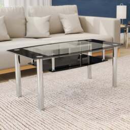 AVF Black Glass and Chrome Coffee Table - Size: 60 x 43.31 x 46.5cm - Multi - Wilko