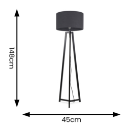 ValueLights Lottie Charcoal Fabric Drum Shade Black Wood Tripod LED Floor Lamp - Size: 148 x 45 x 45cm - Wilko - thumbnail 5