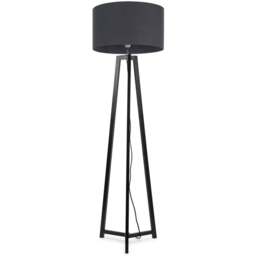 ValueLights Lottie Charcoal Fabric Drum Shade Black Wood Tripod LED Floor Lamp - Size: 148 x 45 x 45cm - Wilko