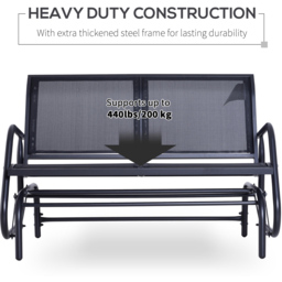 Outsunny 2 Seater Black Steel Glider Bench - Wilko - thumbnail 7