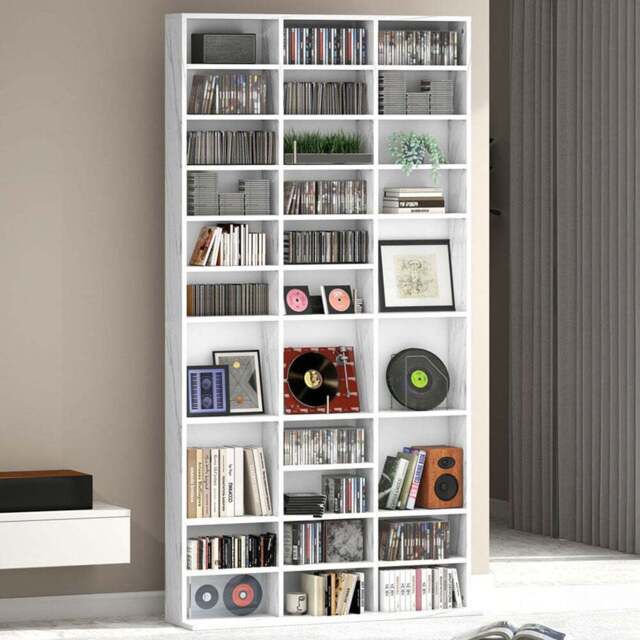 HOMCOM 36 Shelf Marble Effect Large DVD and CD Media Storage Unit - Size: 195 x 23.5 cm x 102cm - Brown - Wilko - image 1