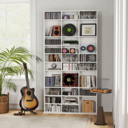 HOMCOM 36 Shelf Marble Effect Large DVD and CD Media Storage Unit - Size: 195 x 23.5 cm x 102cm - Brown - Wilko - thumbnail 4