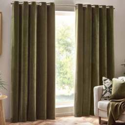 Yard Olive Heavy Chenille Velvet Eyelet Curtain 168 x 183cm - Size: W 183 x D 168cm - Green - Yard Living - Wilko