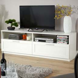 Home Source Latham 2 Drawer 2 Shelf White Gloss Finish TV Unit - Size: 45 x 140 x 35cm - Wilko