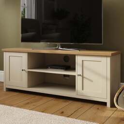 GFW Lancaster 2 Door 2 Shelf Cream Large TV Unit - Size: 39 x 130 x 50cm - Wilko