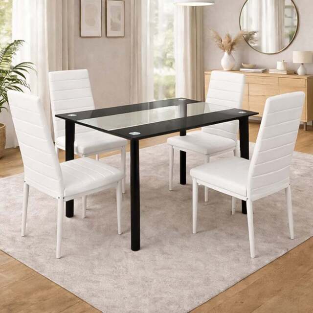 Portland Kosy Koala 4 Seater Modern Glass Dining Set Black White - Clear - Wilko - image 1