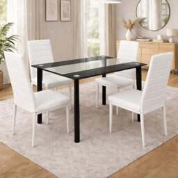 Portland Kosy Koala 4 Seater Modern Glass Dining Set Black White - Clear - Wilko