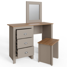 GFW Lancaster 3 Drawer Grey Dressing Table Set with Mirror - Size: 44 x 104 x 131cm - Wilko - thumbnail 5