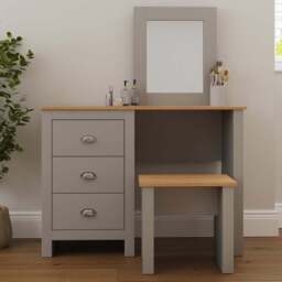 GFW Lancaster 3 Drawer Grey Dressing Table Set with Mirror - Size: 44 x 104 x 131cm - Wilko - thumbnail 1