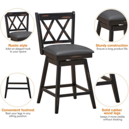 Costway Black Counter Height Bar Stool Set of 2 - Size: 91 x 56 x 24cm - Wilko - thumbnail 6