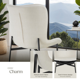tectake Tessa Set of 6 Off White and Black Woven Fabric Padded Dining Chair - Wilko - thumbnail 7