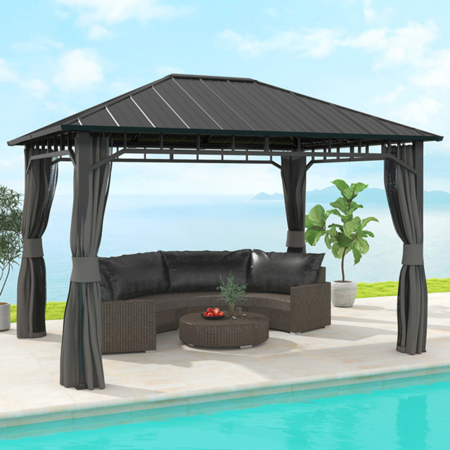 Outsunny 3 x 4m Galvanised Steel Gazebo with Sides - Grey - Wilko - image 1