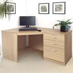 R White Cabinets 2 Drawer Single Cabinet Light Brown Set-07 Corner Desk - Size: 72.8 x 141.9 x 94cm - Wilko
