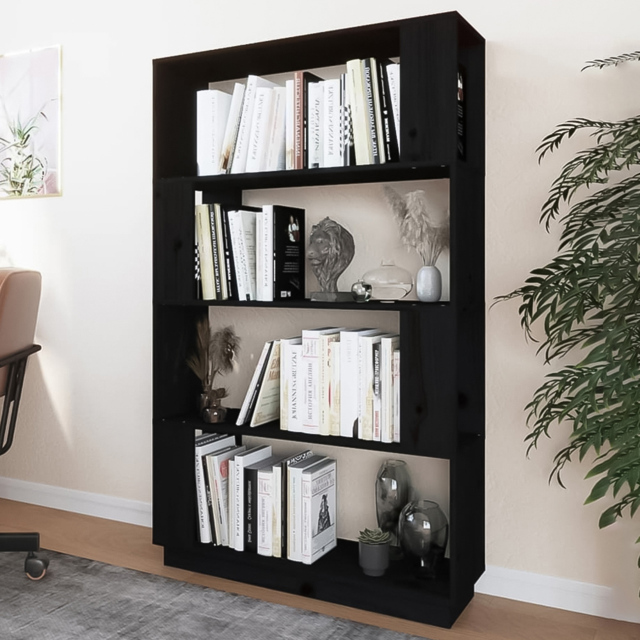 vidaXL 4 Shelf Black Solid Pine Wood Bookcase - Size: 132 x 80 x 25cm - Wilko - image 1