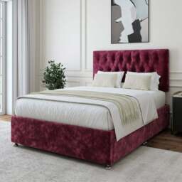 Bedmaster Double Aubergine Chenille 4 Drawer Divan Base with Lona Headboard - Purple - Wilko