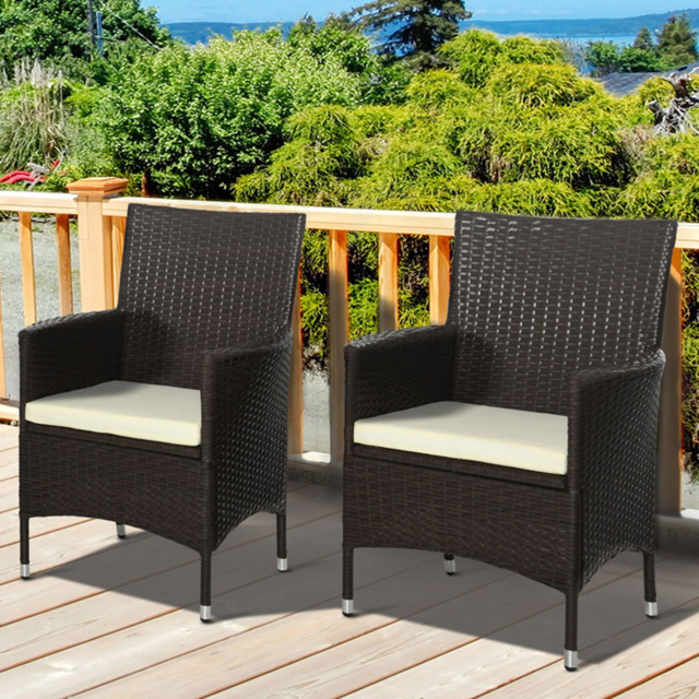 Outsunny Set of 2 Deep Coffee Rattan Dining Chair - Size: 2 Seater - Brown - Wilko - image 1