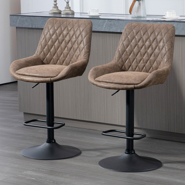 HOMCOM Coffee Faux Leather Diamond Tufted Adjustable Swivel Adjustable Bar Chair Set of 2 - Brown - Wilko - image 1