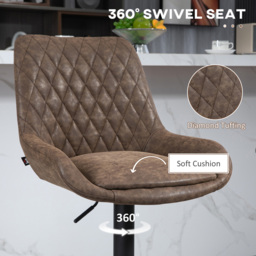 HOMCOM Coffee Faux Leather Diamond Tufted Adjustable Swivel Adjustable Bar Chair Set of 2 - Brown - Wilko - thumbnail 7