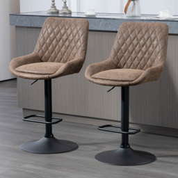 HOMCOM Coffee Faux Leather Diamond Tufted Adjustable Swivel Adjustable Bar Chair Set of 2 - Brown - Wilko