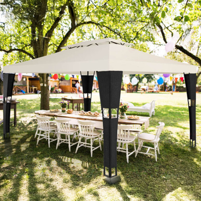 tectake Mona 4 x 3m Black and Cream Double Roof Gazebo - Wilko - image 1