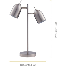 Teamson Home Mason Brushed Nickel Finish 2 Light Table Lamp - Size: 46.2 x 16.0 x 34.0cm - Brown - Wilko - thumbnail 7