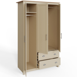 GFW Lancaster 3 Door 2 Drawer Cream Wardrobe - Size: 3 Door, 2 Drawer - Wilko - thumbnail 5