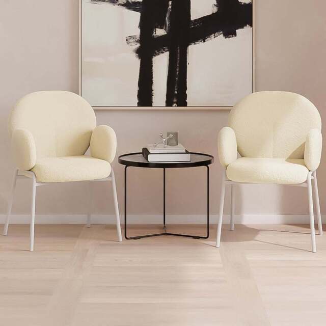 tectake Set of 2 Cream Boucle Padded Dining Chair - Wilko - image 1