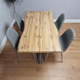 Portland 4 Seater Gem Pattern Faux Leather Wooden Tabletop Dining Set Grey - Wilko - thumbnail 5