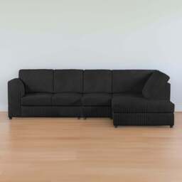 Luxor 5 Seater Black Jumbo Cord Full Back Right Hand L Shape Corner Sofa - Wilko - thumbnail 1