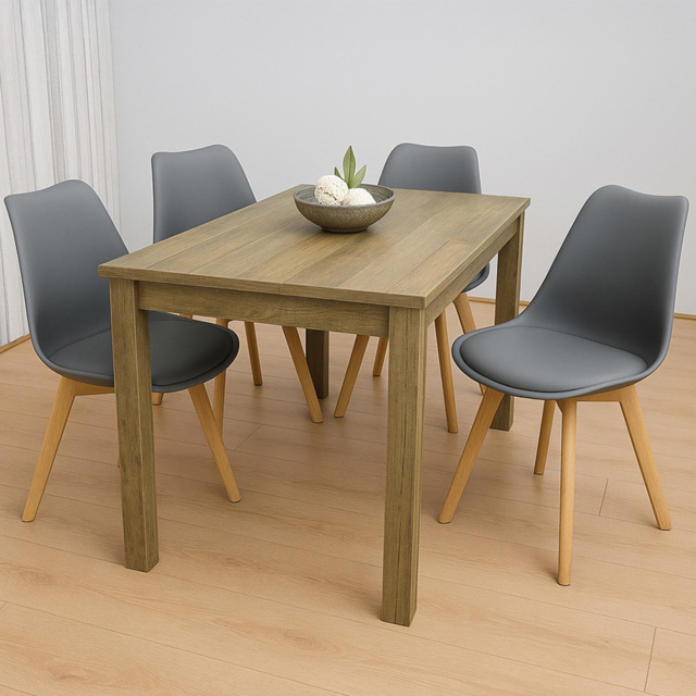 Portland 4 Seater Dining Set Rustic Effect and Grey Plastic Leather - Multi - Wilko - image 1