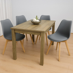Portland 4 Seater Dining Set Rustic Effect and Grey Plastic Leather - Multi - Wilko