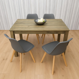 Portland 4 Seater Dining Set Rustic Effect and Grey Plastic Leather - Multi - Wilko - thumbnail 4