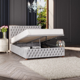 Laurence Llewelyn-Bowen Seren Small Double Silver Mirazzi Velvet Ottoman Bed - Wilko - thumbnail 3