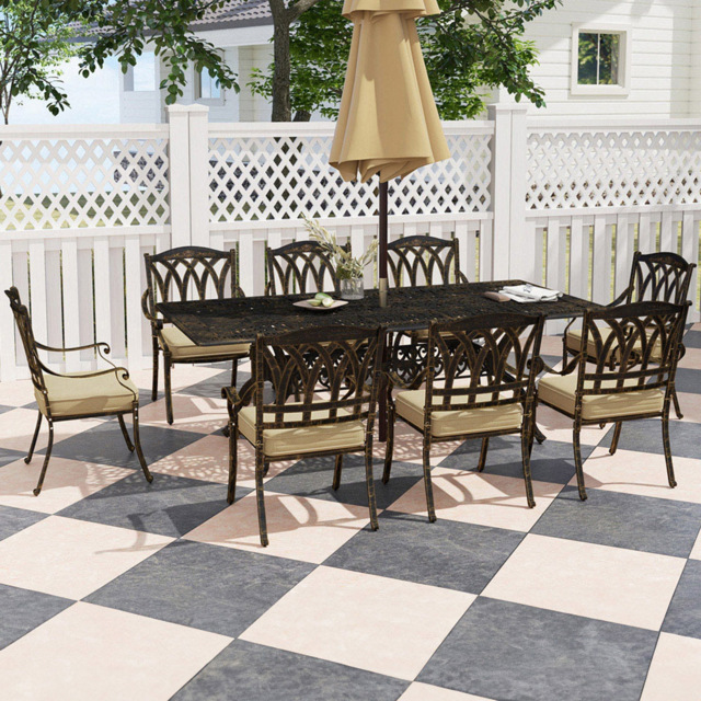 Outsunny 8 Seater Garden Dining Set with Parasol Hole Bronze - Blonde - Wilko - image 1