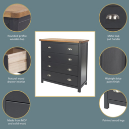 Core Products Dunkeld 4 Drawer Midnight Blue Chest of Drawers - Size: 4 Drawers - Wilko - thumbnail 6