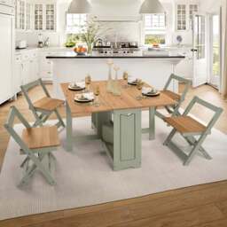 Seconique Santos Single Shelf Butterfly Foldaway 4 Seater Dining Set Green and Waxed Pine - Multi - Wilko
