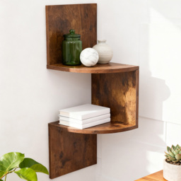Living and Home 2 Shelf Dark Wood Wall Mounted Corner Shelf - Size: 60 x 20 x 20cm - Wilko