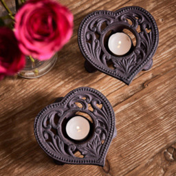 Dibor Antique Brown Cast Iron Heart Tealight Candle Holder 2 Pack - Size: 4 x 13 x 13cm - Wilko - thumbnail 6