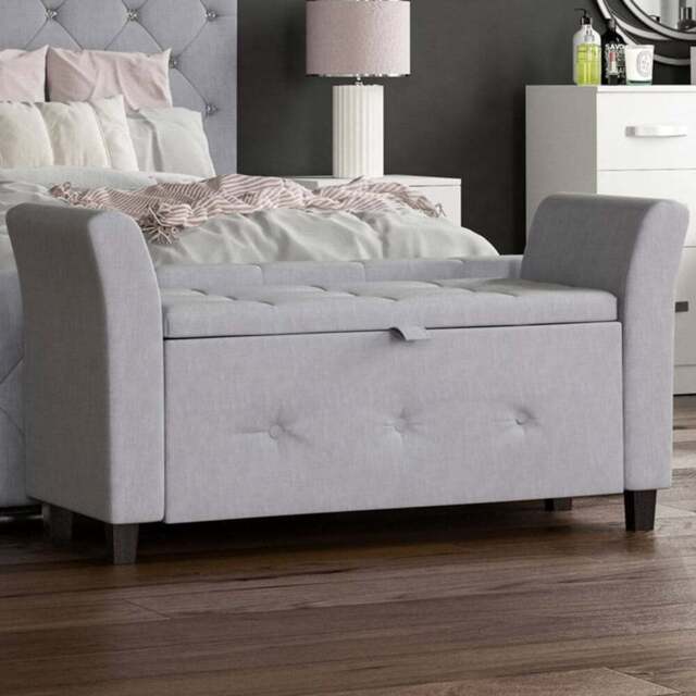Vida Designs Seville Linen Light Grey Storage Ottoman - Size: 45cm x 120 x 60cm - Wilko - image 1