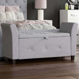 VIDA DESIGNS Seville Linen Light Grey Storage Ottoman - Size: 45cm x 120 x 60cm - Wilko