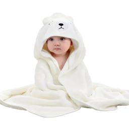 Dyzi White Animal Cartoon Ultra Soft and Absorbent Baby Hooded Bath Towel - Size: 110 x 80 x 80cm - Wilko