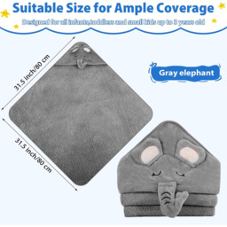 Dyzi White Animal Cartoon Ultra Soft and Absorbent Baby Hooded Bath Towel - Size: 110 x 80 x 80cm - Wilko - thumbnail 7
